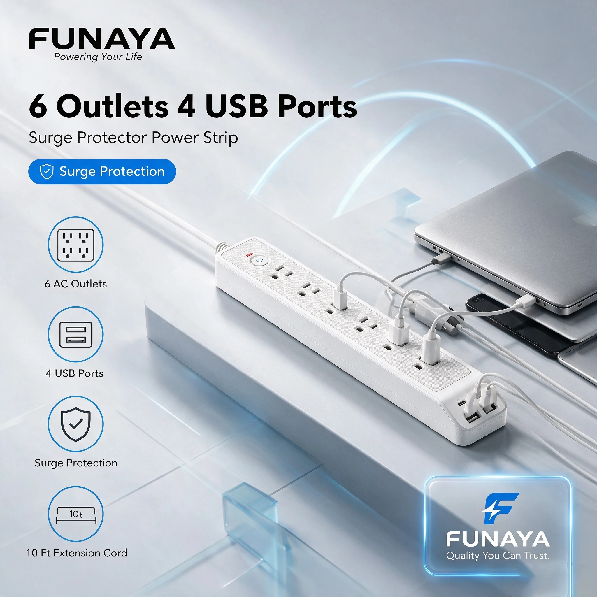 FUNAYA Power Strip Socket US MX TYPE-B with USB A C Multi Extension Power Electrical Plug Wall Office AC110V Outlets Home Office
