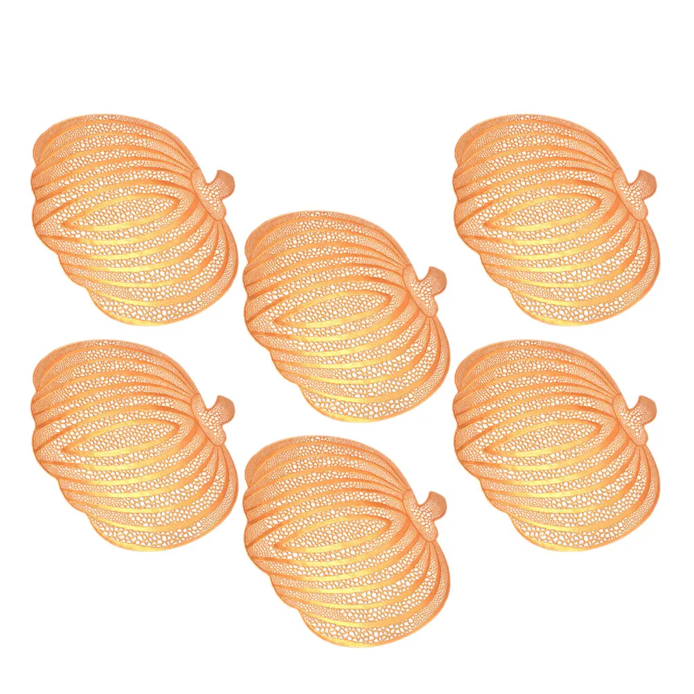 6pcs Autumn Pumpkin Placemats PVC Hollow-Out Foil Finish Heat-Resistant Non-Slip Fall Table Decor for Thanksgiving