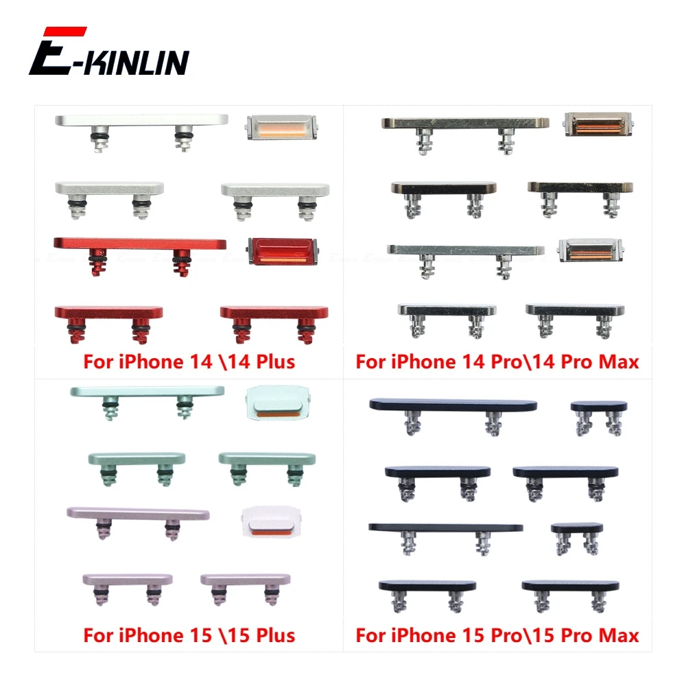 For iPhone 14 15 Plus Pro Max Volume Vibrate Key Switch Power Lock Side Button Full Set Housing Replacement Parts