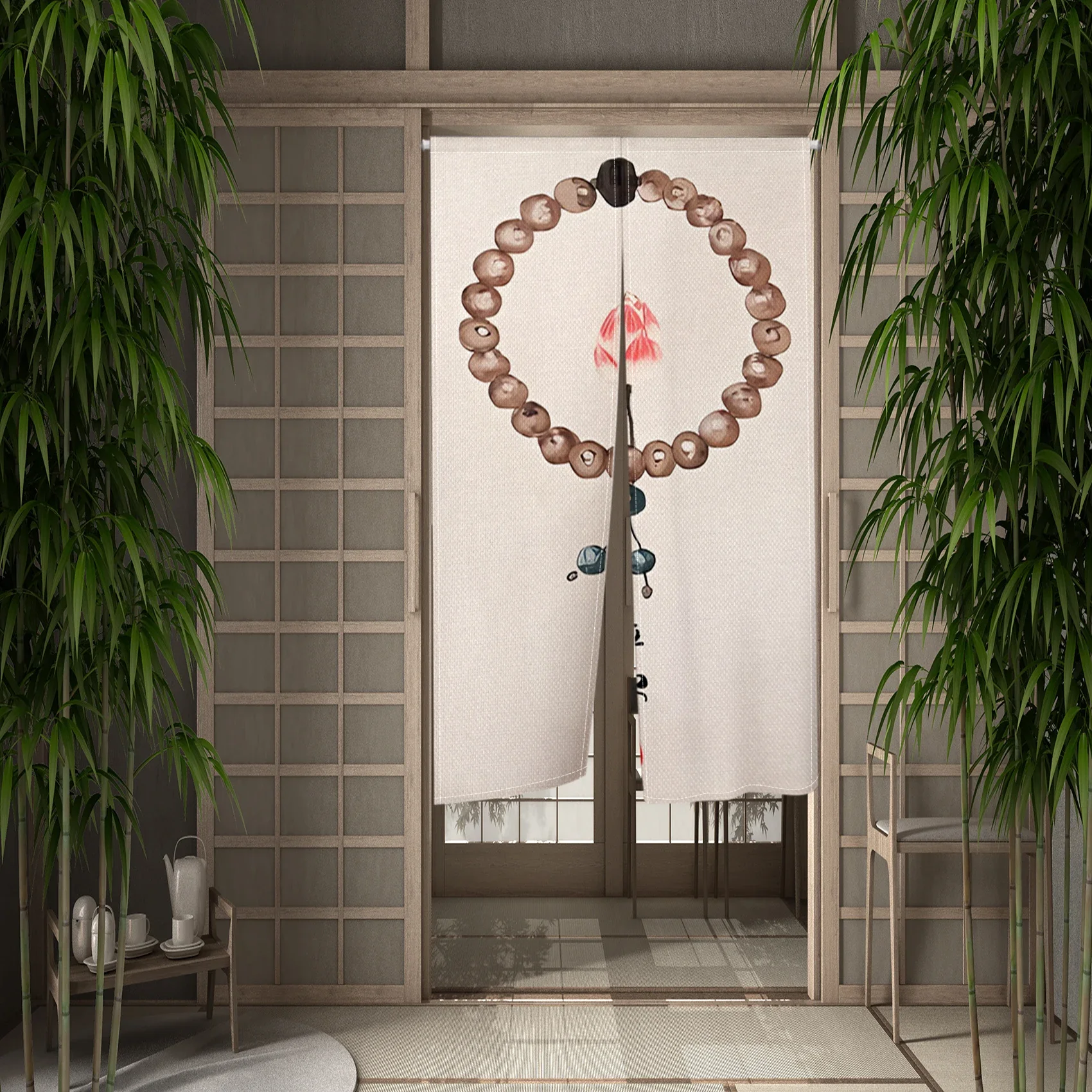 Chinese Scenery Goodwill Door Curtain Ink Art Koi Japanese Noren Door Curtains Doorway Entrance Hanging Partition Split Curtains