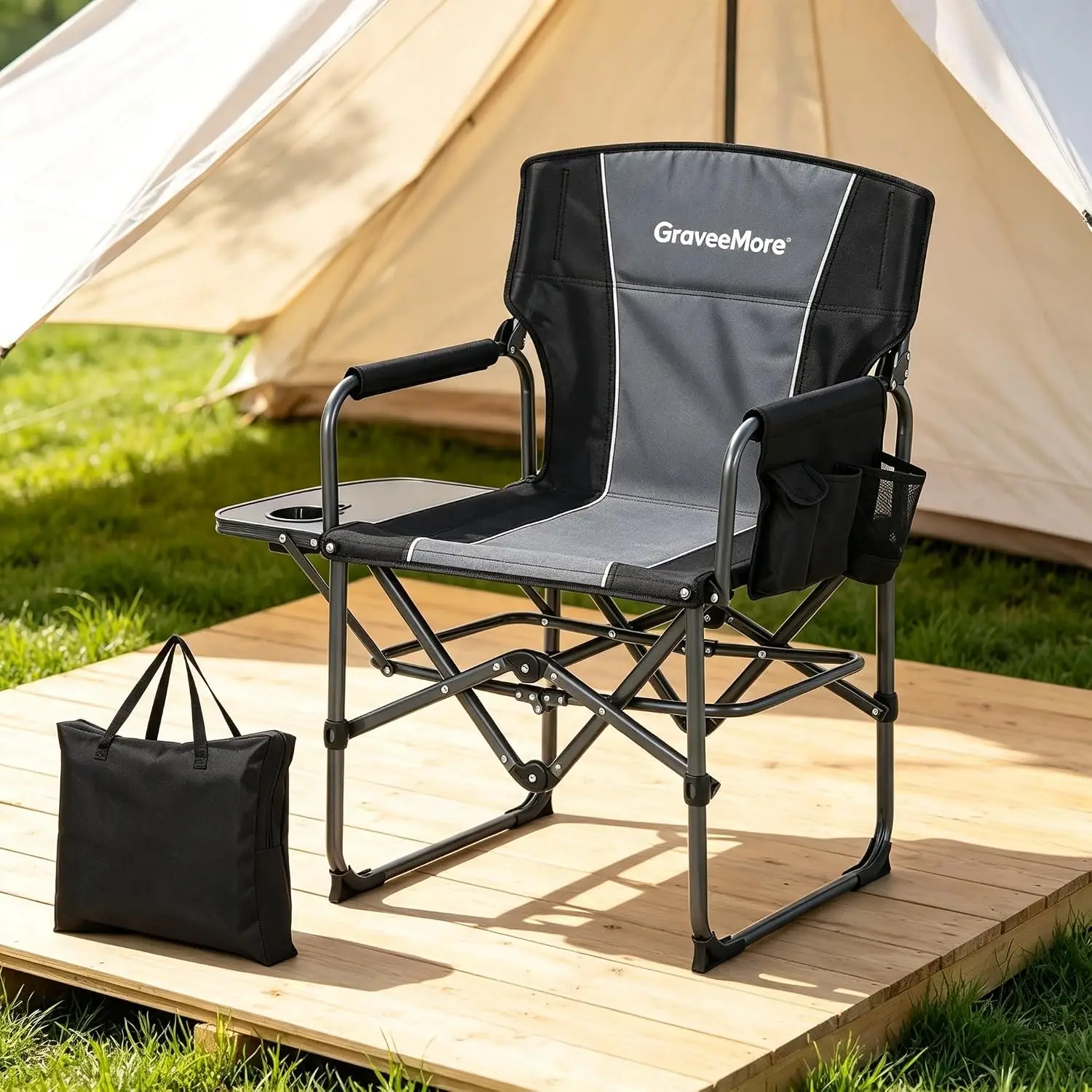 Director's Chair, Set of 1, Foldable, with Table Top Bag Heavy Duty Aluminium Steel Frame - Versatile for Camping, Fishing, Festivals. Perfect for Couples, Families and Outdoor Fans