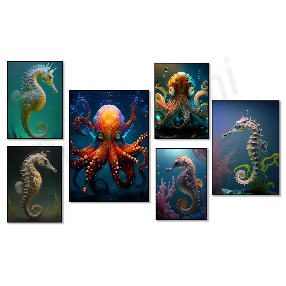 

Abstract Octopus Seahorse Luxury Canvas Painting Sea Animal Poster and Picture Wall Art Living Room Home Decor Prints