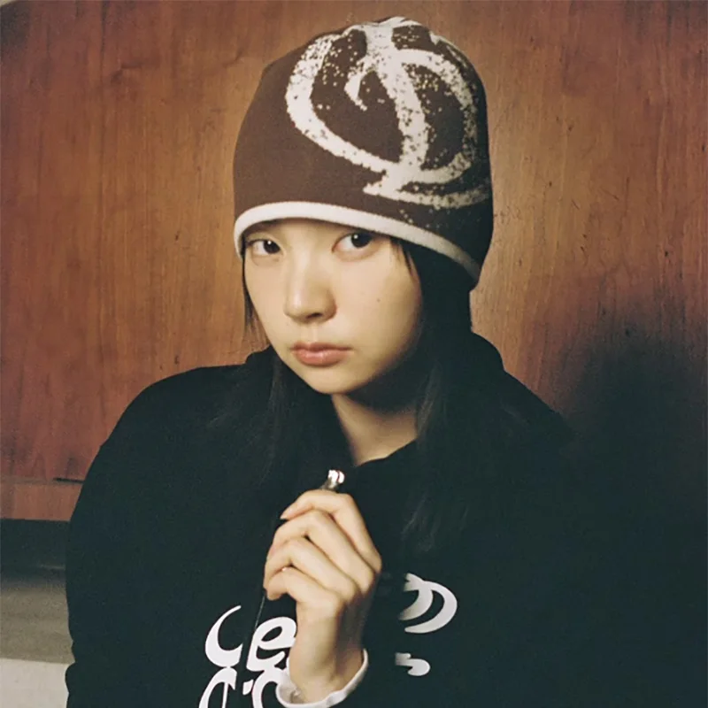 Women Beanie Korean Fashion Y2k Knitted Kawaii Hip Hop Harajuku Streetwear Wool Winter Pullover Jacquard Hat Unisex Accessories