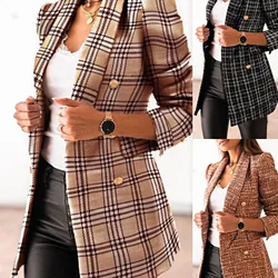 Hot Selling Autumn/Winter Long Sleeved Double Breasted Suit Collar Printed Jacket Women's Long Suit Jacket Fashion Trench Coat