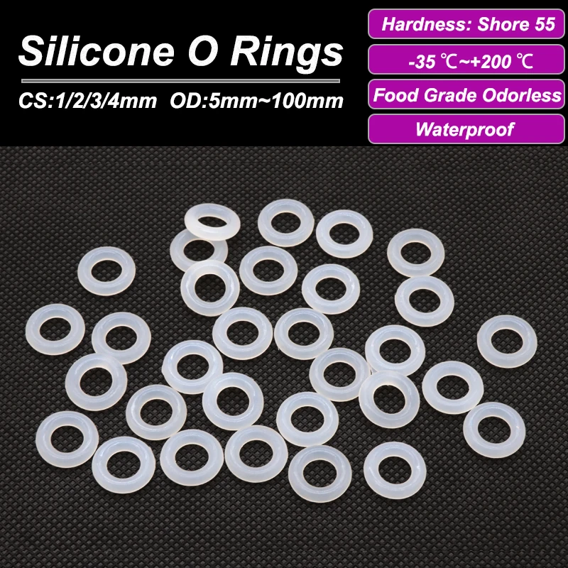 50pcs White Silicone VMQ O-Ring Gasket CS 1/2/3/4mm Food Grade Waterproof Washer Nontoxic Silicone Rubber Ring Sealing Ring