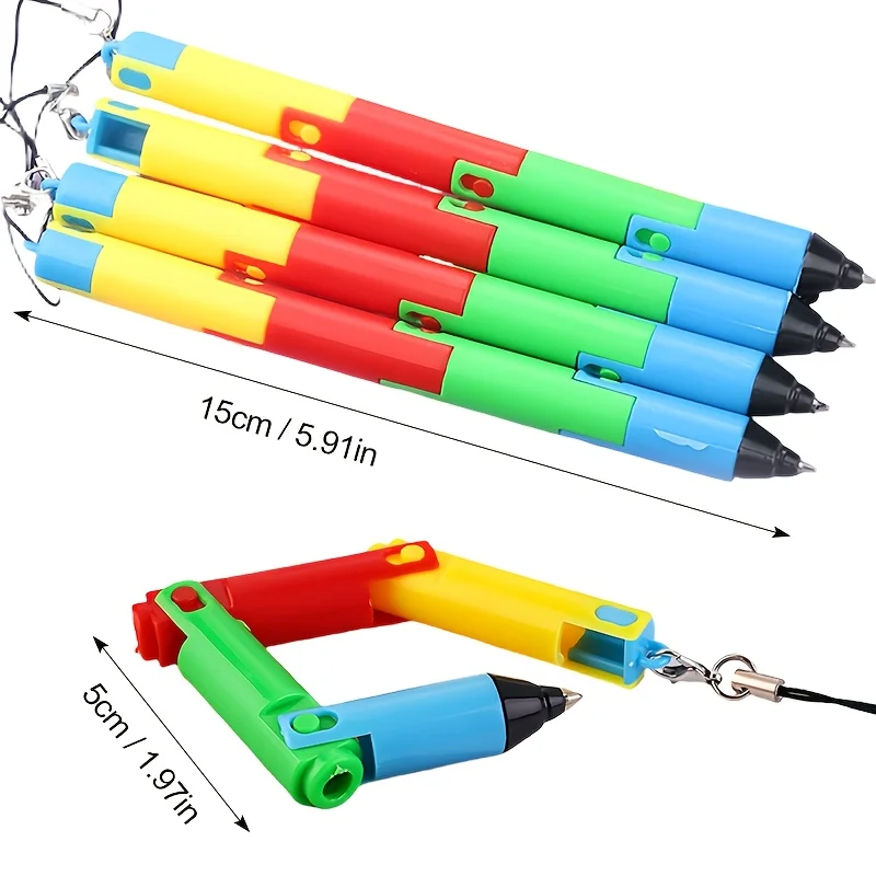 6 Foldable Ballpoint Pens, 0.7mm Blue Ink Refills, Foldable Design, Button Pendant Design, Suitable for Meeting Notes, Journaling, Answering Questions, Small Gifts and Rewards for Students