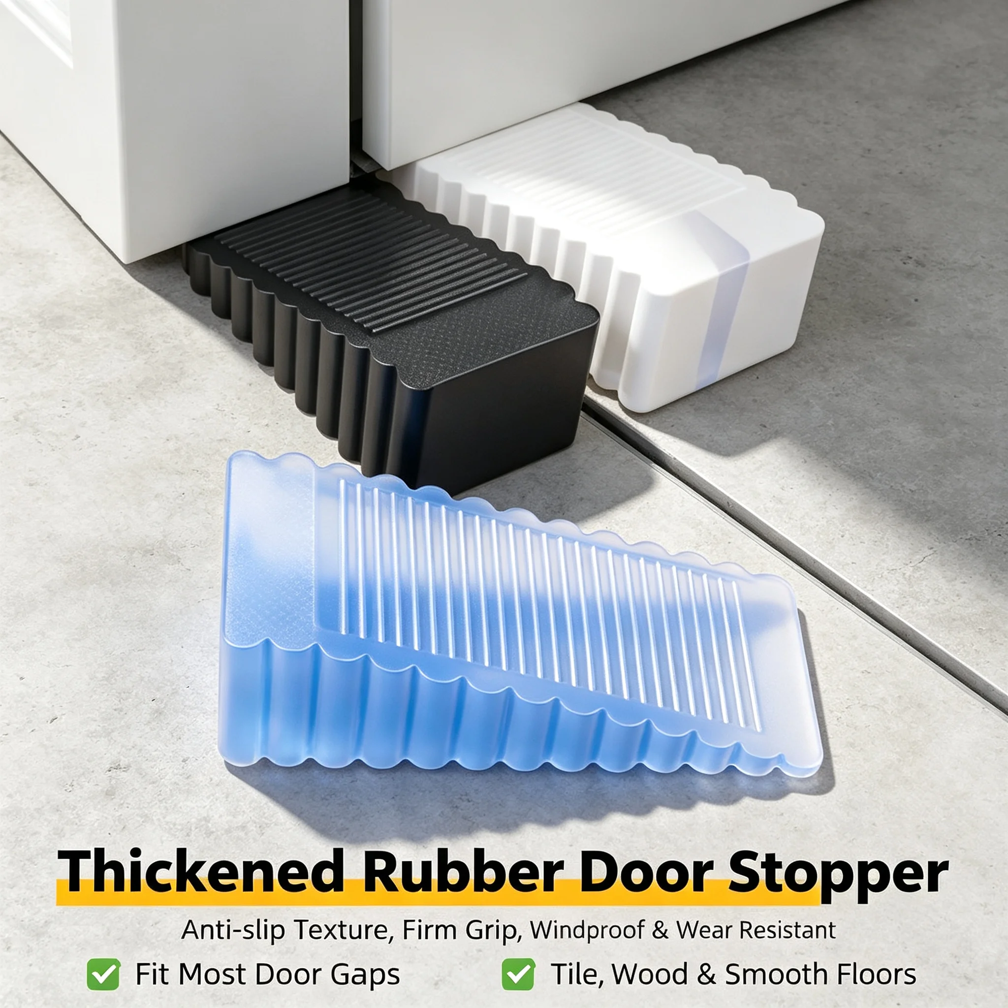 Rubber Safety Door Retainer Block No-Drill Silicone Impact Proof Wedge Stopper for Bedroom Kitchen Office Door Accessory