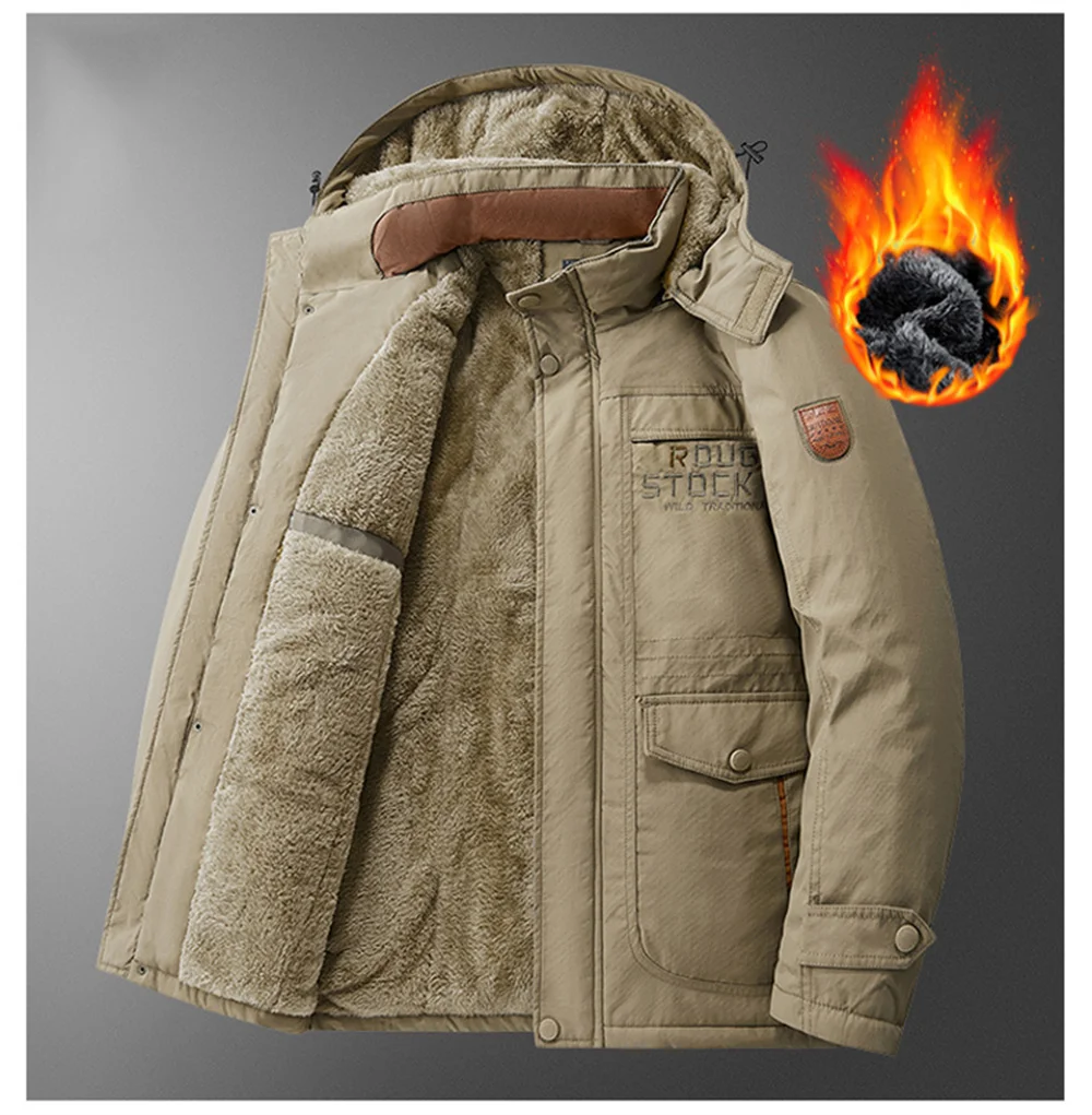 Winter Men's Fleece-Lined Parka Coat Outdoor Vintage Military Workwear Jacket Thickened Detachable Hooded Parkas Men Overcoat