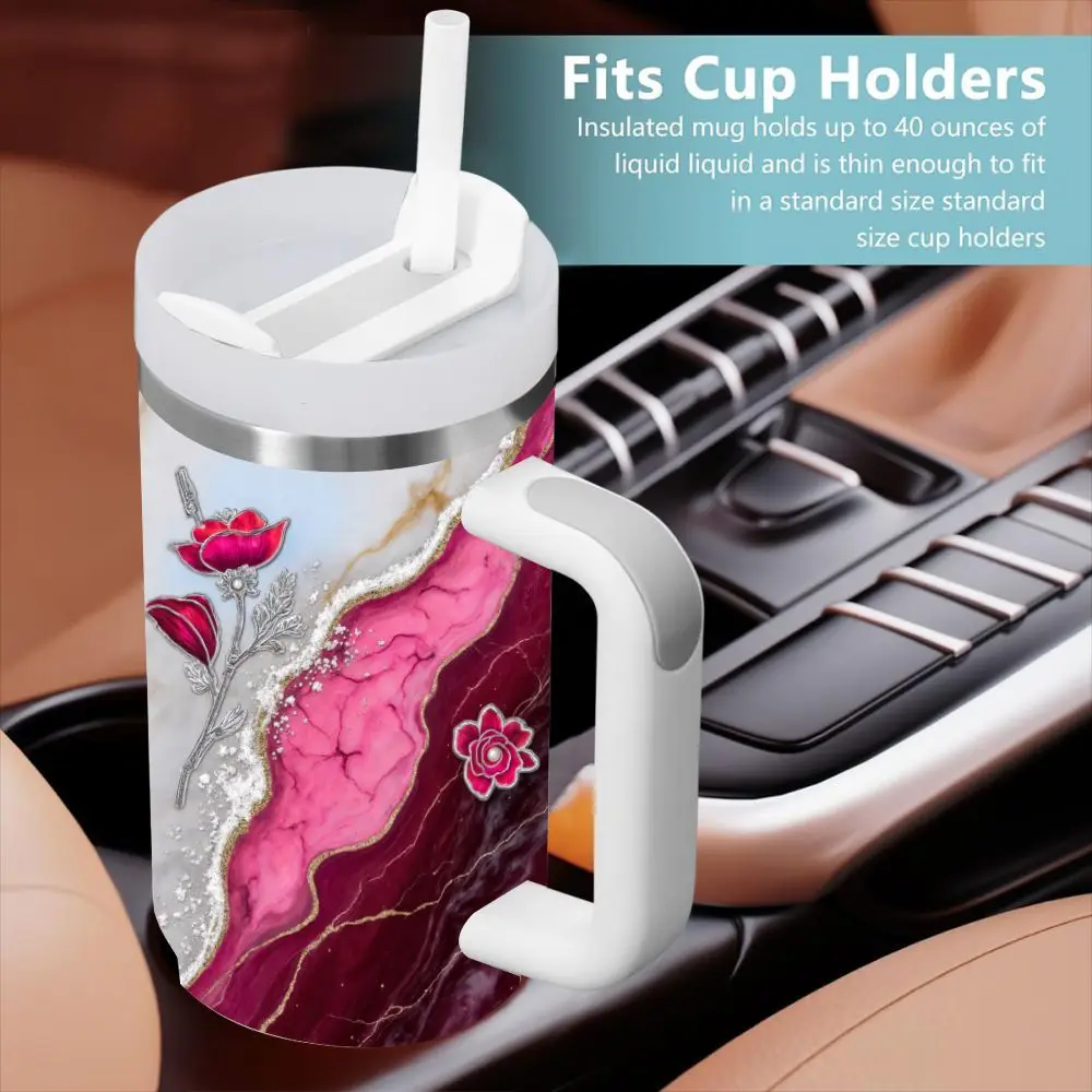40Oz Insulated Tumbler with Handle And Straw, Multi-Color Contrast Design, 304 Stainless Steel Vacuum Travel Mug, Double-Wall Leak-Proof Cup for Hot & Cold Drinks, Perfect for Office, Home, Gym, Car Travel, Ideal Gift for Friends And Family