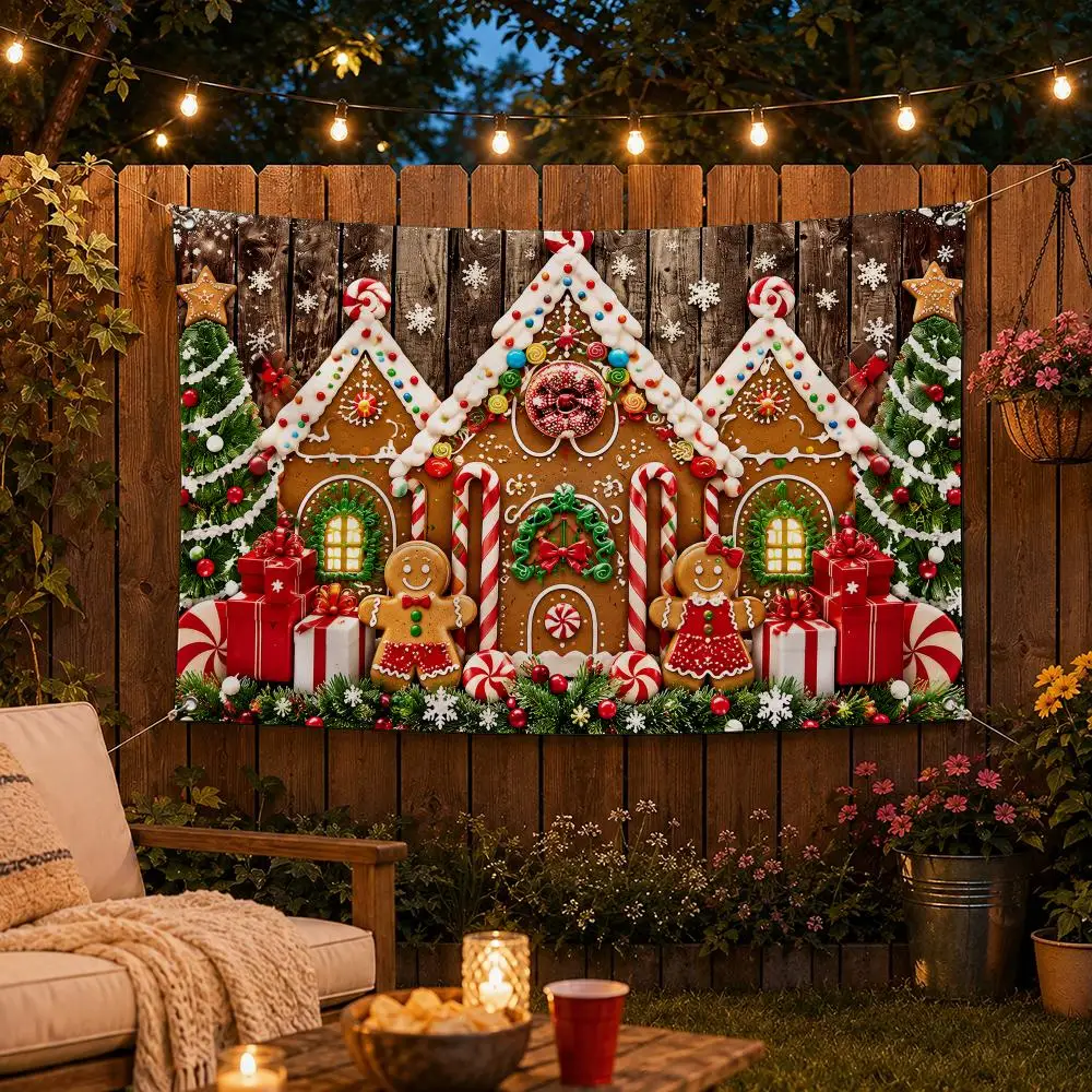 Christmas Festive Ornament Frames Flags Custom Wall Hanging Background Art Banner For Bedroom Home Living Room Outdoor Decor