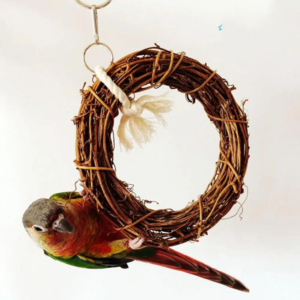 Hanging Toy Rattan 1Pcs 15cm Parrot Pet Bird Vine Swing Climbing Chew Bite Cage Ring Bird cage accessories Pet Decor Supplies