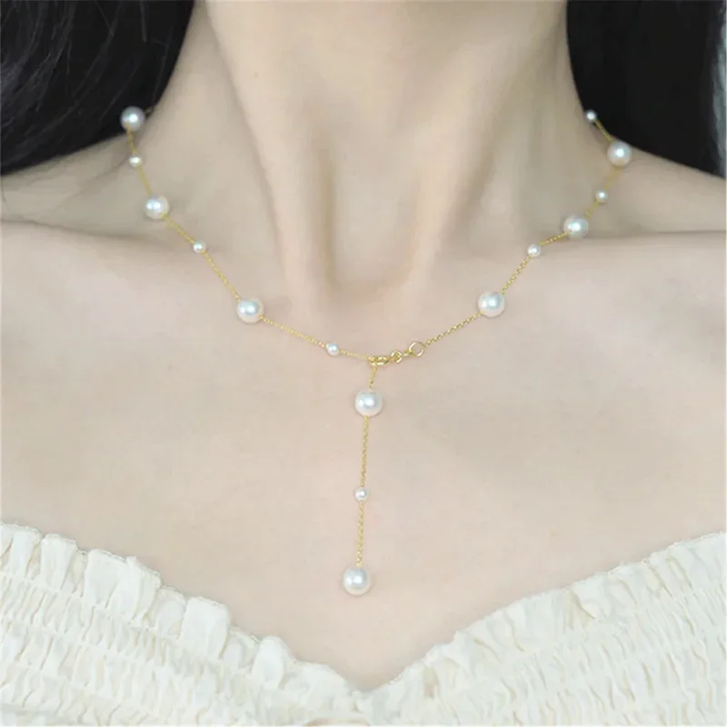 Collana fatta a mano in argento 925 placcato oro con perle Gypsophila ventuno elegante collana con clavicola nappa temperamento per regalo da donna