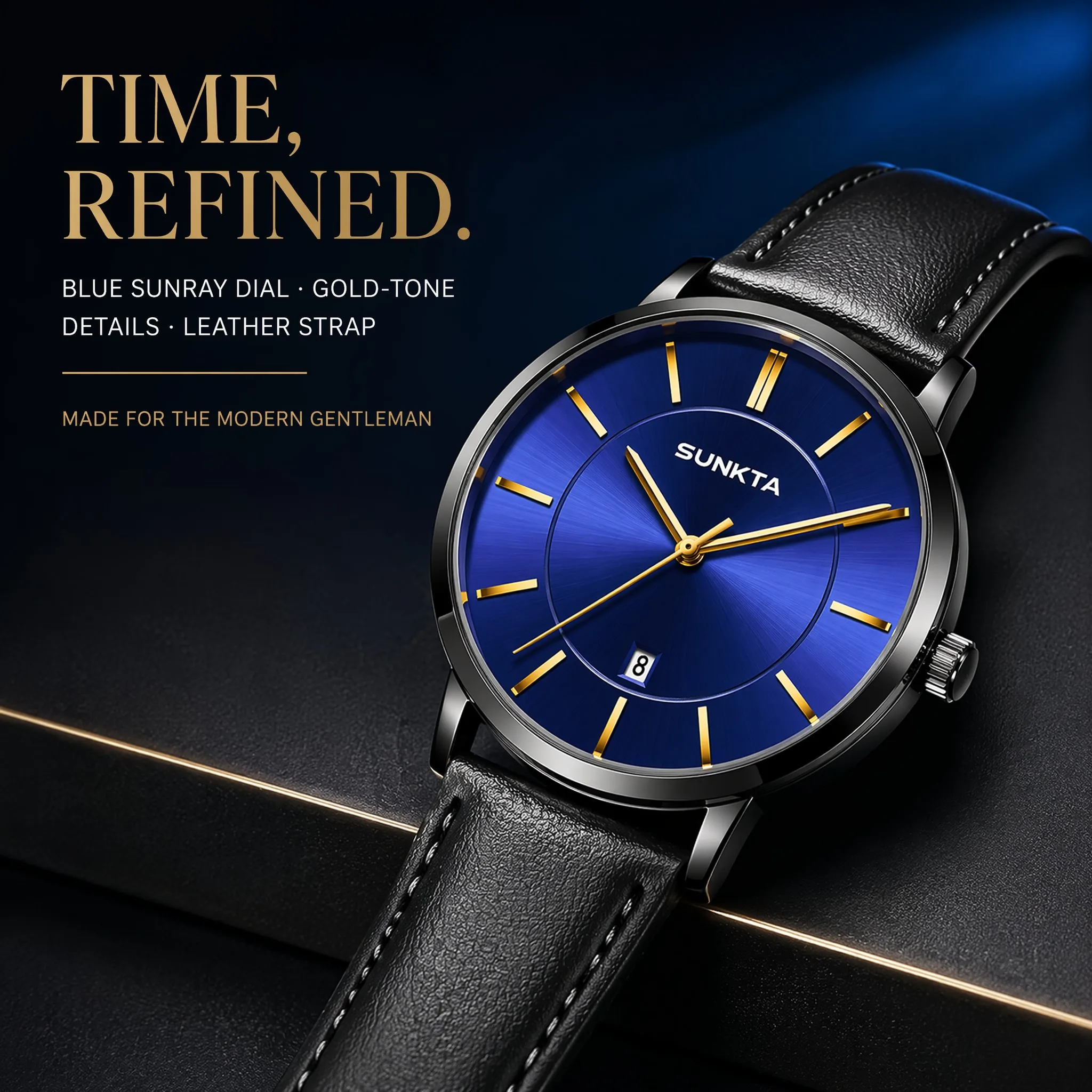 SUNKTA  Fashion Luxury Men's Watch Leather Strap Round Dial Male's Analog Quartz Wristwatch Reloj Hombre Montre（+Box）