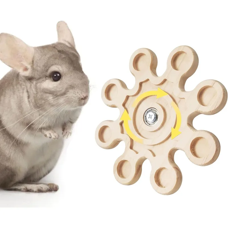 Chinchilla Wooden Rotating Chew Toy Teeth Health Interactive Spinner Hanging Cage Accessory 6.3In Squirrel Hamster Molar Toy Fun view 2