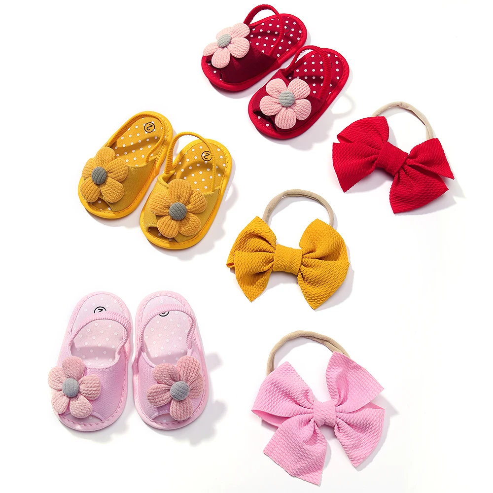 

Baby Girl Shoes + Headbands Set Cute Bowknot Newborn Baby Shoes For 0-12 Months Anti-slip Floor Prewalkers Shoes Baptism Gifts