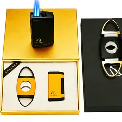 GALINER Cigar Clipper Lighter Torch Set With Punch Drill Smoking Accessories Puro Knife Cutter Charuto Gadgets Lighter Windproof