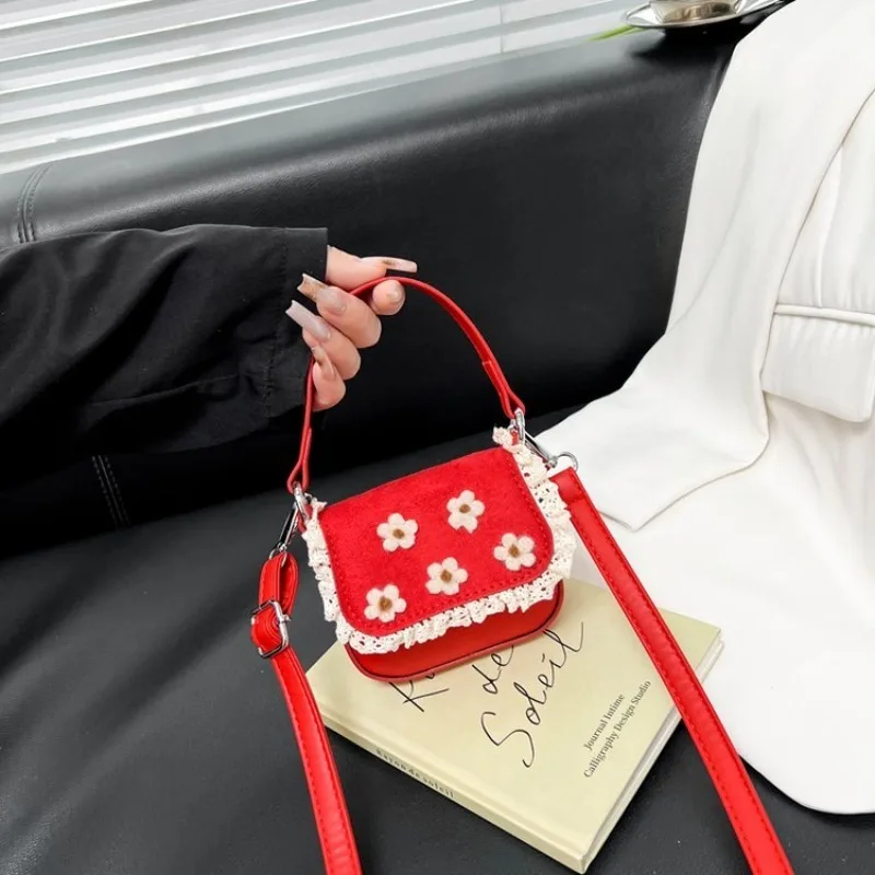 

Multi-Color Felt Mini Shoulder Bag with Cute Floral Design, Casual Style for Daily Shopping Dating Commuting Short Trips