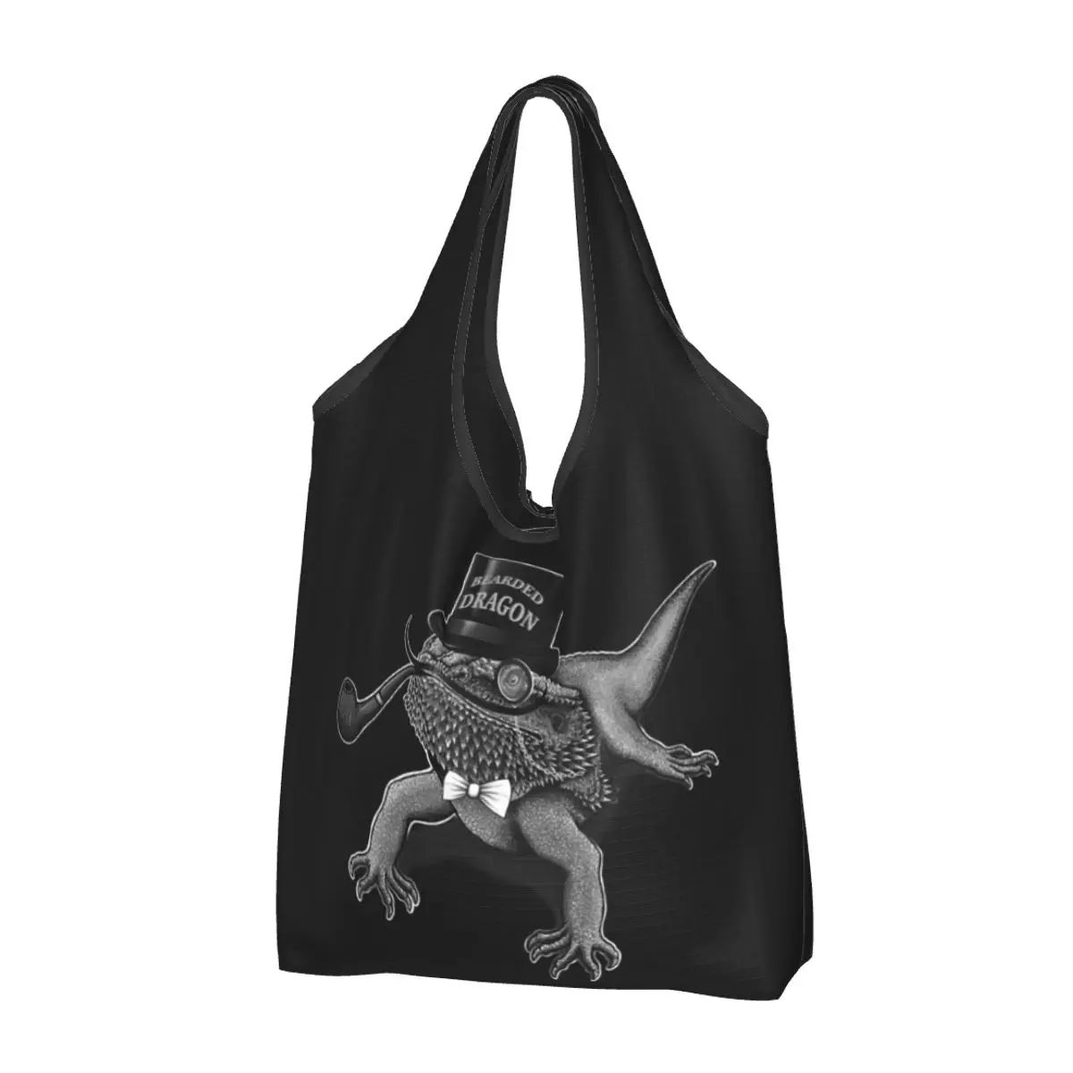 Bearded Dragon Smoking Portable Tote Shopping Bags Large Capacity Shopper Bag Groceries Handbag Shoulder Bag