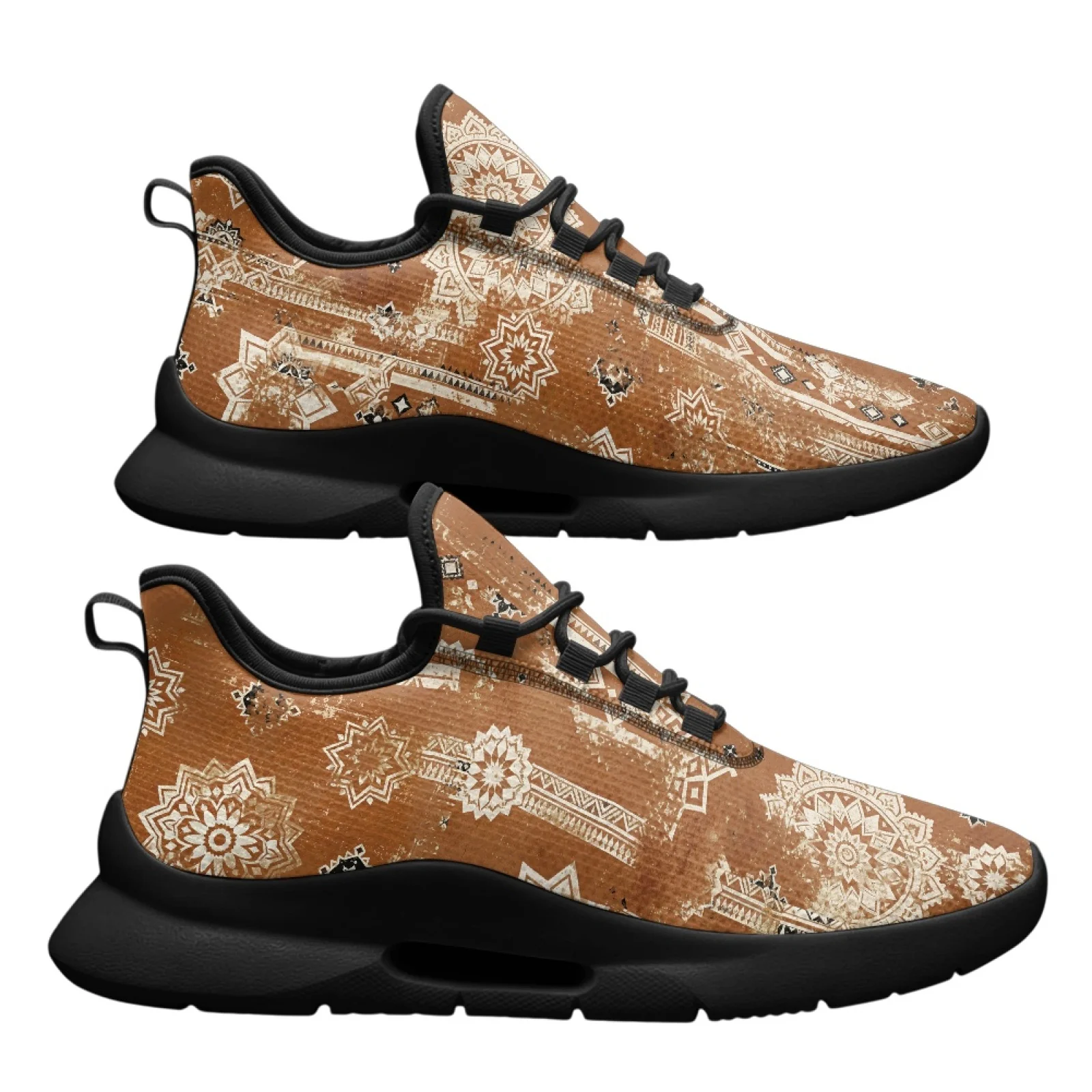 PENSTROLL Brown Mandala Print Breathable Walking Shoes for Men Outdoor Daily Wear, Versatile Men's Mesh Sneakers