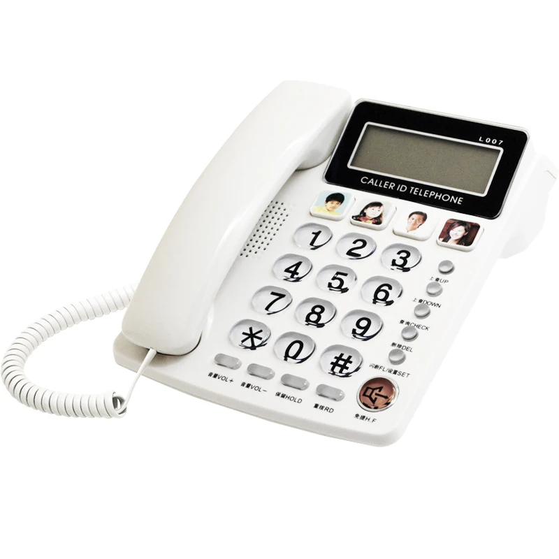 Desktop Phone Caller ID Telephone with 4 Picture Care, FSK / DTMF System, Adjustable Volume & Brightness Speakerphone for Senior