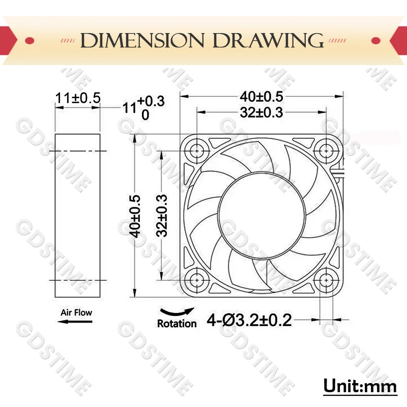 GDSTIME 40 mm USB-Kühler DC 5 V 12 V 24 V 40 x 40 x 10 mm Dual-Ball-Mini-Lüfter 4010 Axiallüfter 40 mm für 3D-Drucker, DVR, NAS-Kühlung – Detail 5