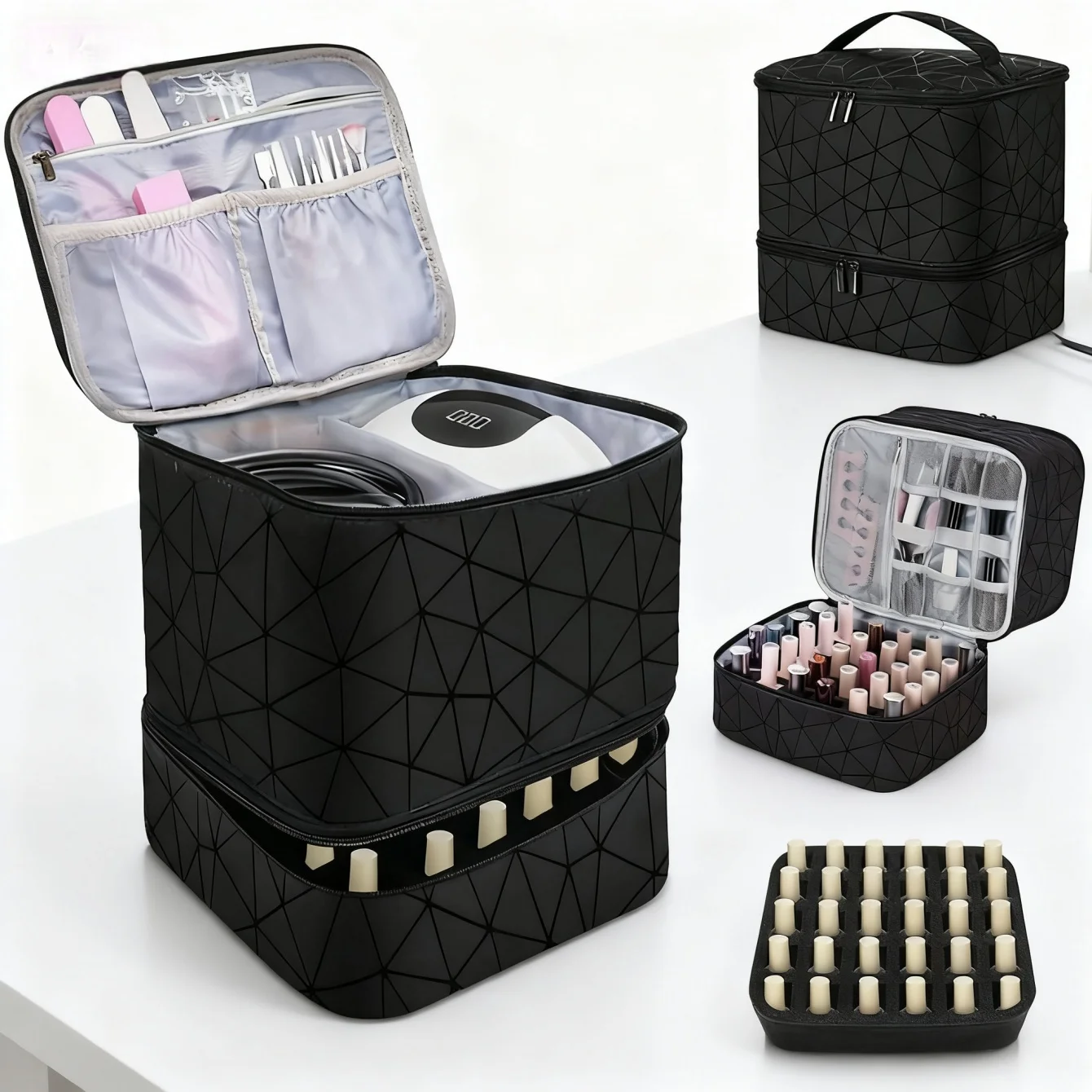 Tragbare Fachtasche, doppellagige Aufbewahrungstasche für Nagellack, Organizer für Reisen, Aufbewahrung von ätherischen Ölen, multifunktionale Aufbewahrungstasche