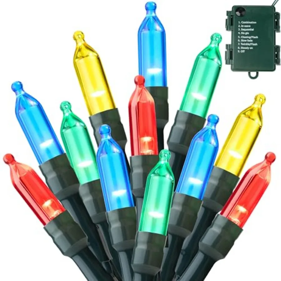 

LED Christmas String Lights, 50 Count 16.3FT Battery Operated Christmas Tree Fairy Lights with 8 Modes, Multifunction Green Wir