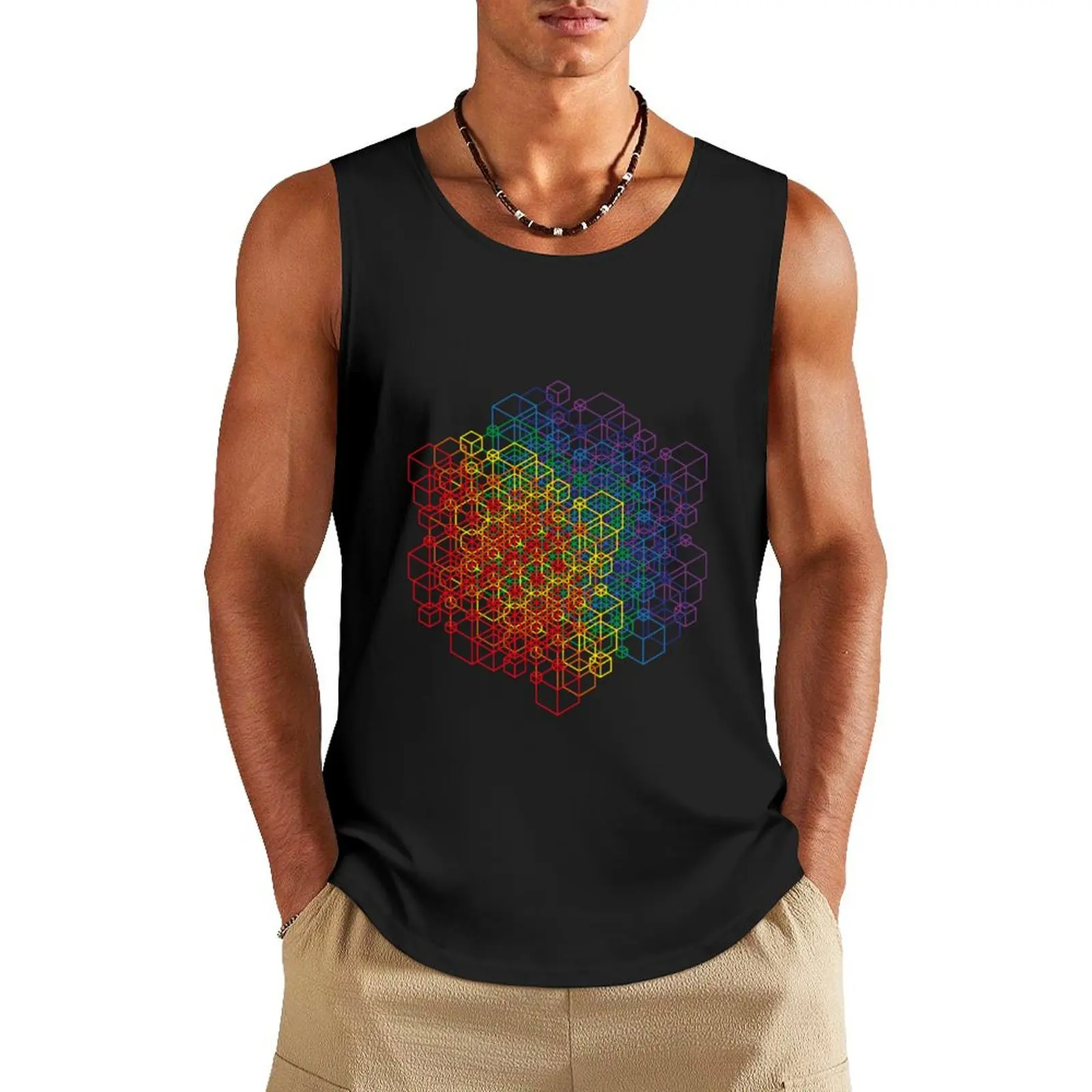 Rainbow Hex Mesh All Over Tank Top basketball clothing bodybuilding man sleeveless vests Men's vest