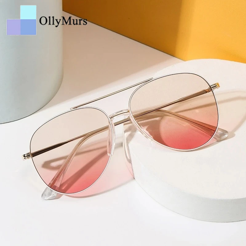 

OLLYMURS Trendy Alloy Sunglasses Men Women Double Beam UV400 Driving Glasses Optical Violators Classic Pilot Fashion Sun Glasse