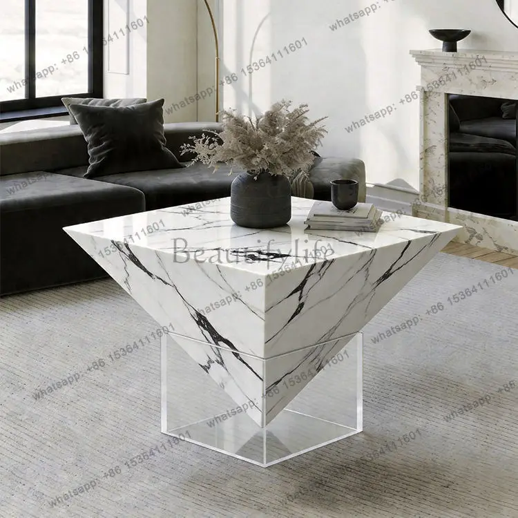 

Italian minimalist wind rock slab coffee table household light luxury square living room acrylic edge table