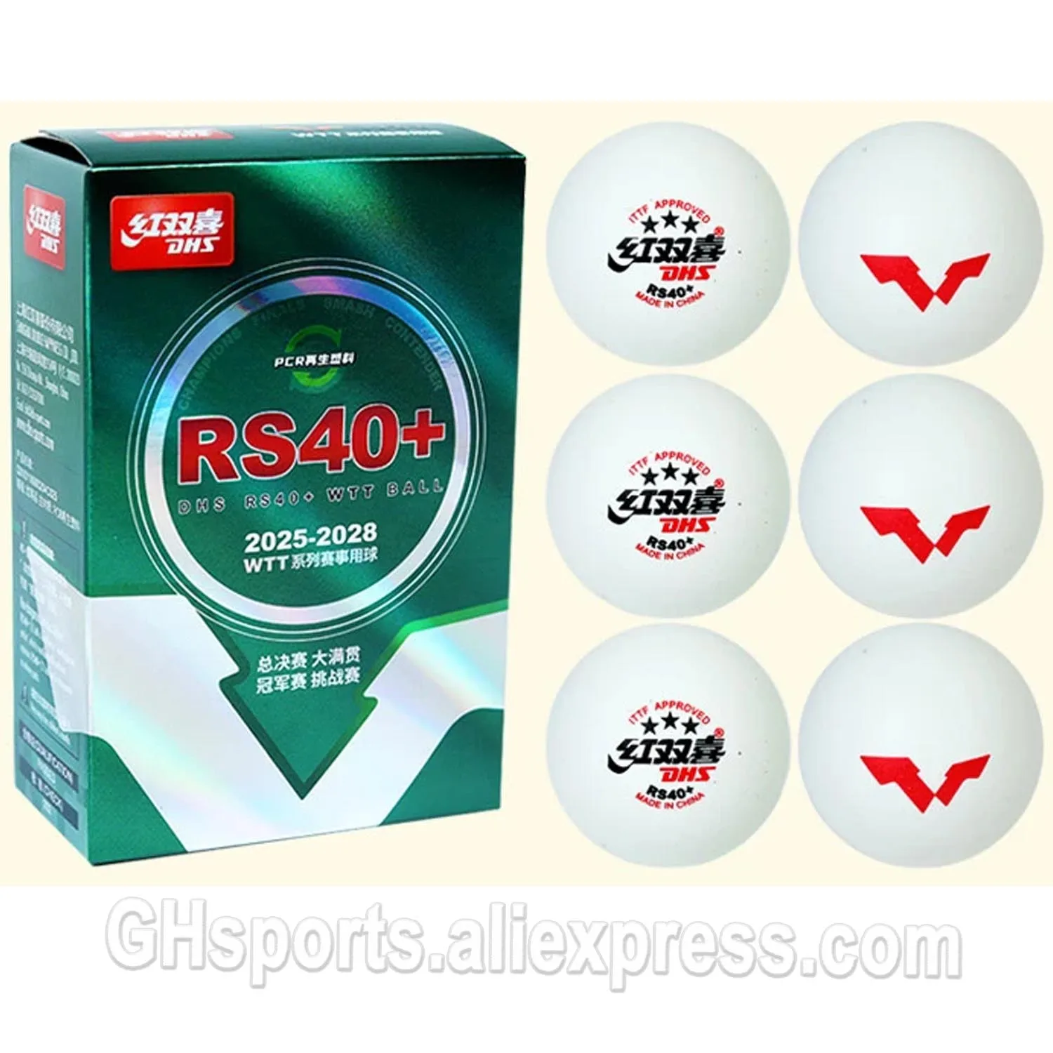 

WTT мячи для настольного тенниса, оригинальные DHS RS40 + 6 шт./кор., новый материал, мяч для пинг-понга, белый, 2025 WTT, мячи для соревнований по настольному теннису ITTF