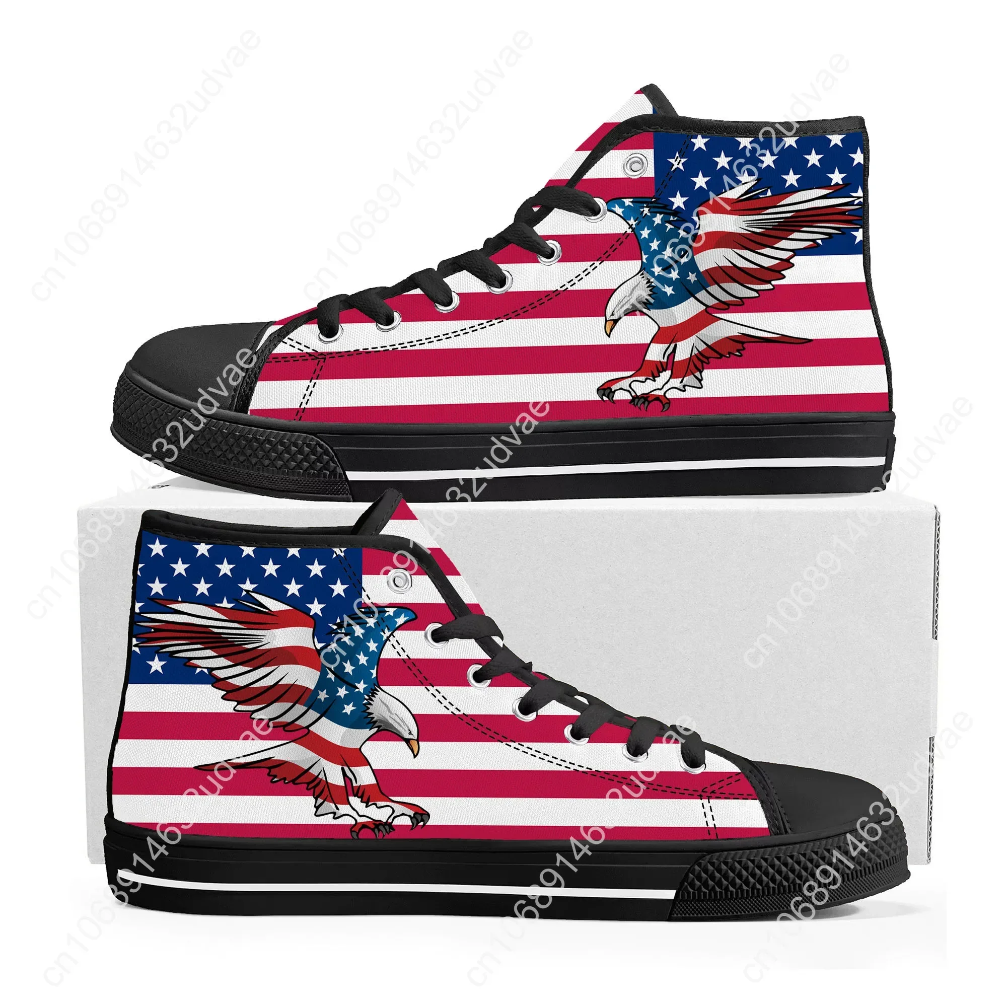 USA Flag American Red Blue White Art High Top Sneakers Mens Womens Teenager Canvas Sneaker Casual Couple Shoes Custom Shoe