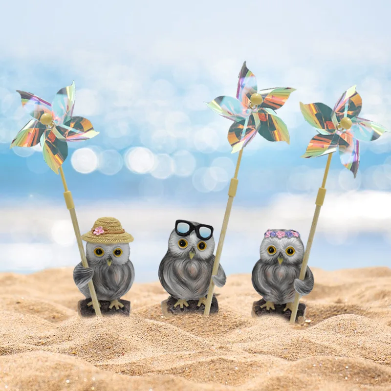 

3‌pcs/set Whirling Owl Wind Spinner - Handmade Resin Garden Decor with Moving Blades‌