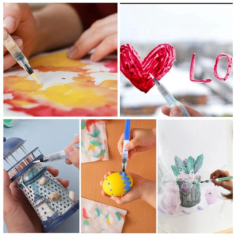 أقلام فرشاة مائية بأطراف متنوعة ، أقلام فرشاة مائية قابلة لإعادة الملء ، طلاء بأحجام مختلفة ، 12 روض