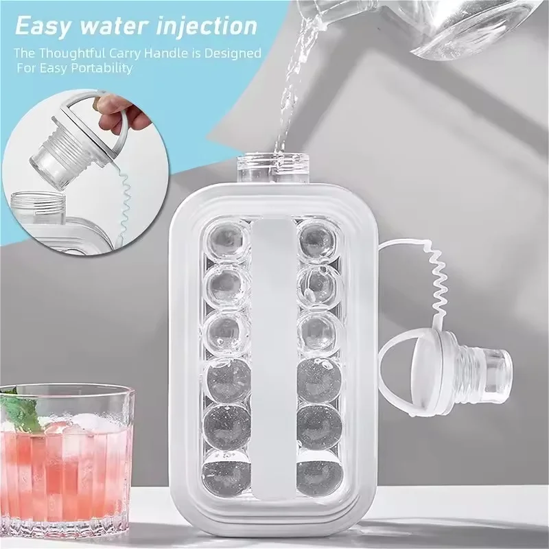 Foldable Portable Ice Maker Water Bottle 2-in-1 Ice Hockey Mold Ice Cube Grid Easy Release Silicone Kitchen Accessory 2