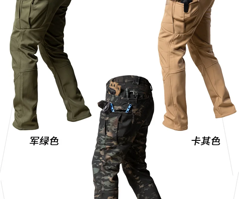 Herren Tarnanzug 2-teiliges Set mit Kapuze, winddichte Softshell-Jacke, Multi-Taschen-Cargohose, Militäranzug für Outdoor-Jagd und Wandern. – Detail 9