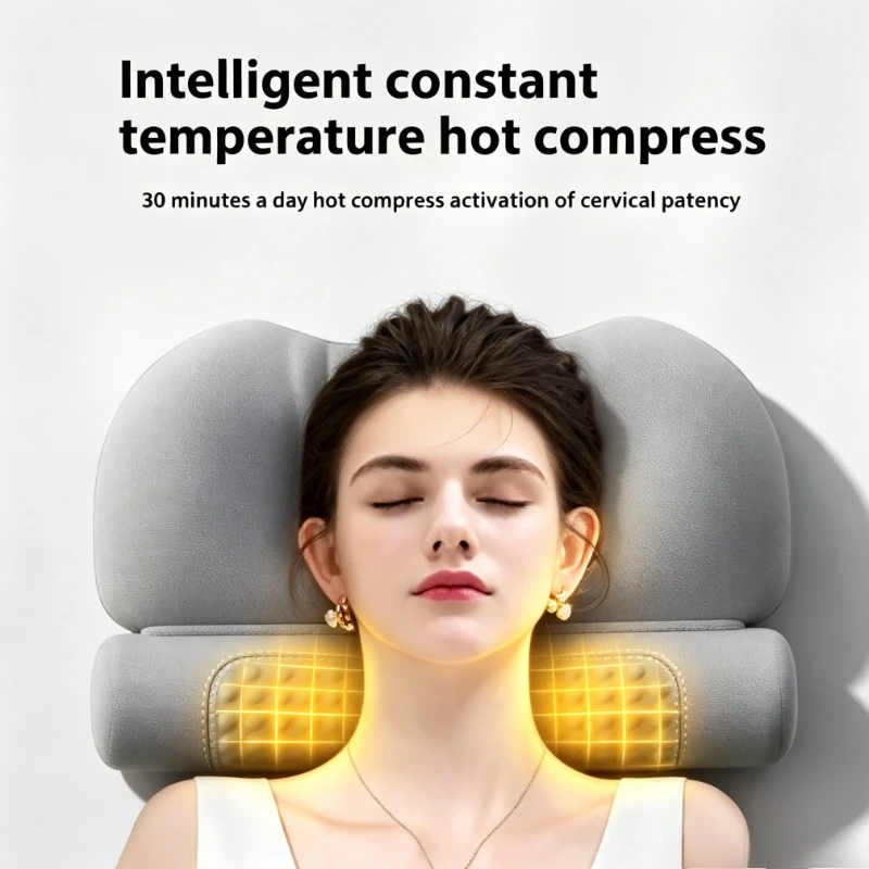 Upgraded Version Popular Wormwood Hot Compress Cervical Pillow for Heating & Cylinder Protecting Cervical Spine and Aiding Sleep