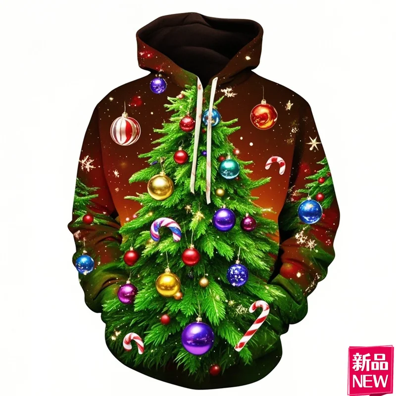 Autumn 3D Christmas Trees Printing Hoodies Merry Christmas Ornaments Graphic Hooded Sweatshirts Men Fashion Hooded Hoody Clothes