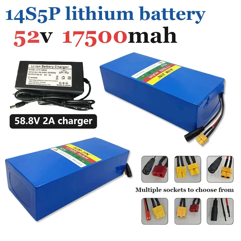 14S5P 18650 52V 17500mAh 1500W lithium battery pack for balance car electric bicycle scooter tricycle with BMS 58.8V 2A charger