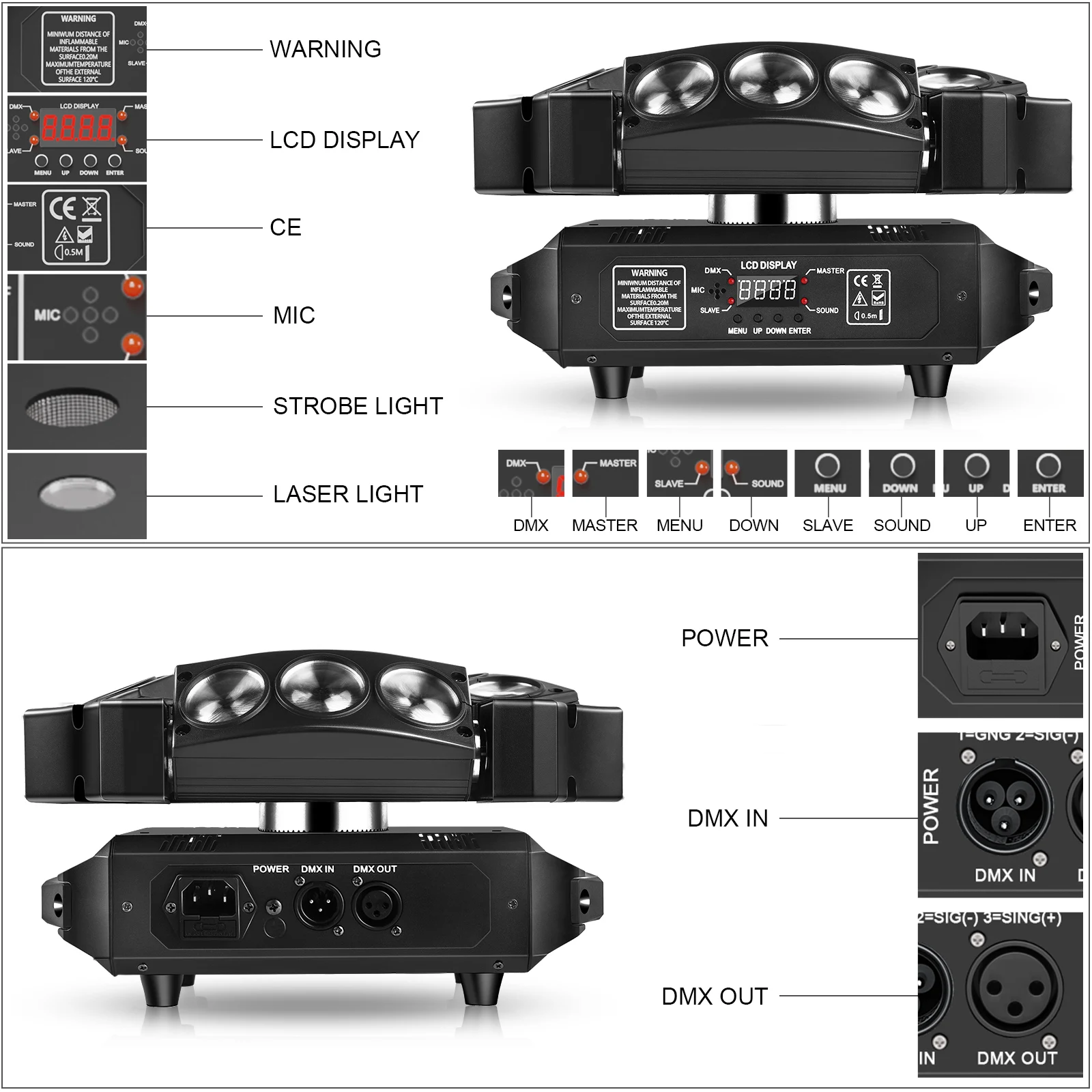Yiflamefly Mini 9 Head Bird Moving Head Stage Effect Light with Strobe  RGB LEDs DMX512 Sound Auto Master-slave For Parties Club