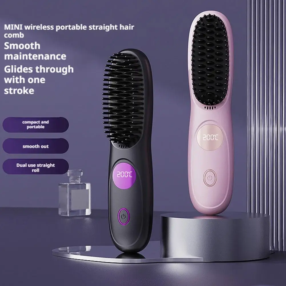 

Электрический ЖК-дисплей, USB, керамический нагрев, расческа для прямых волос, беспроводной портативный инструмент для укладки отрицательных ионов, перезаряжаемая щетка для выпрямления волос