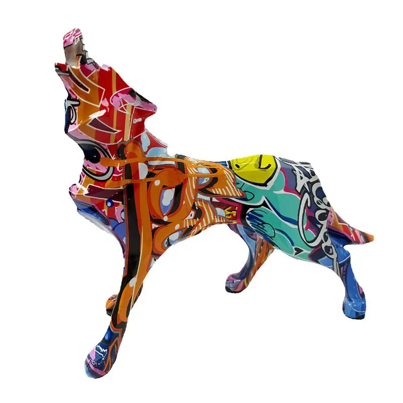 

Graffiti Wolf Statues Geometric Wolf Sculpture Dog Statue Art Statue Home Decor Multicolor Wolf Sculpture Resin Figurines