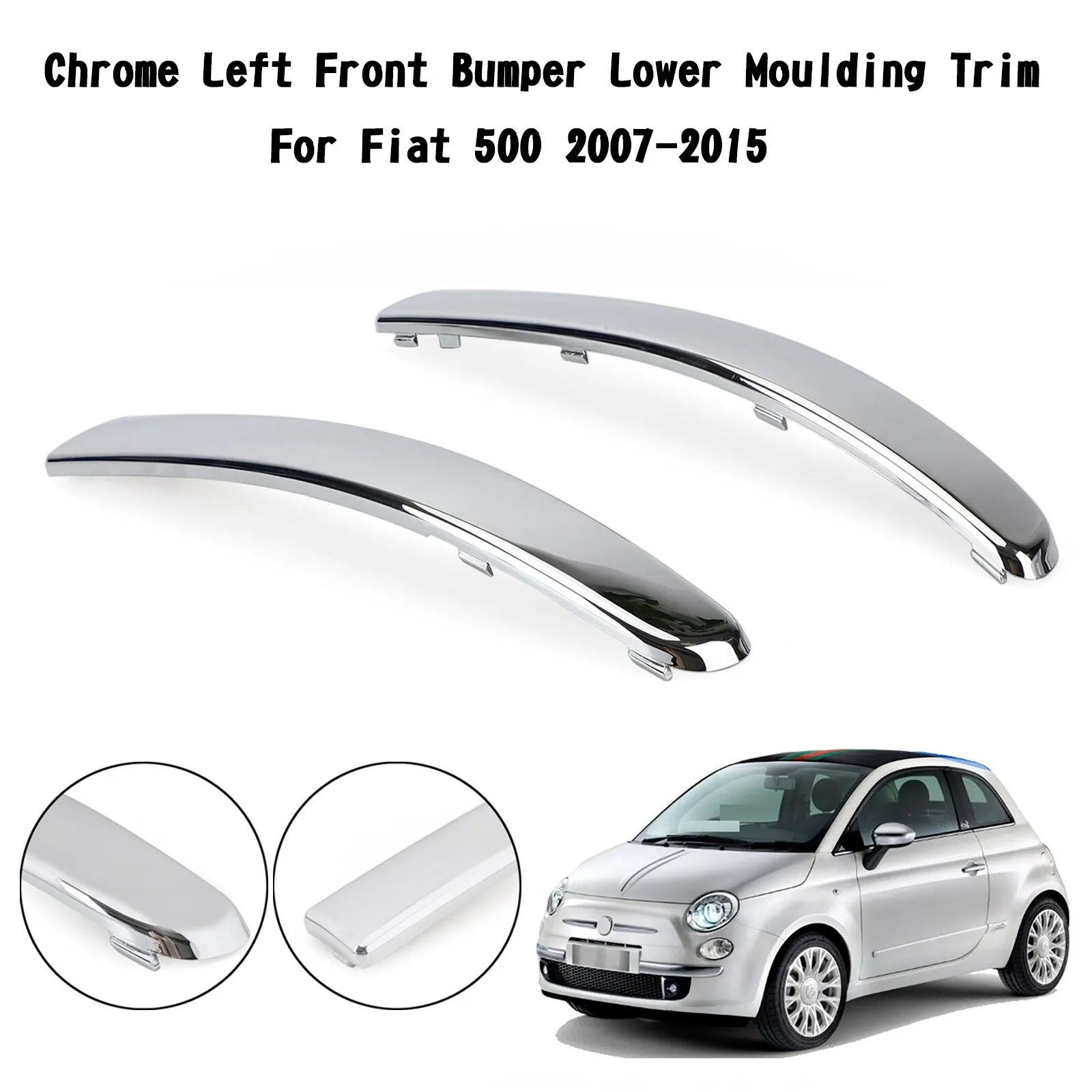 Pair Chrome Front Bumper Lower Moulding Trim For Fiat 500 2007-2015