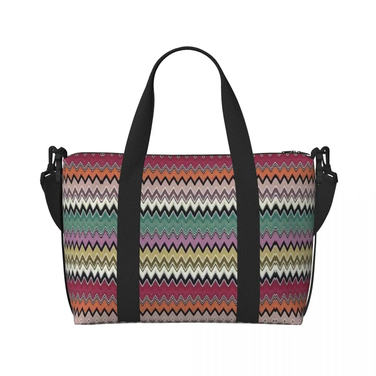 Custom Colorful Zig Zag Chevron Beach Tote Bag Women Extra Large Gym Carry On Bohemian Geometric Travel Shopping Bags