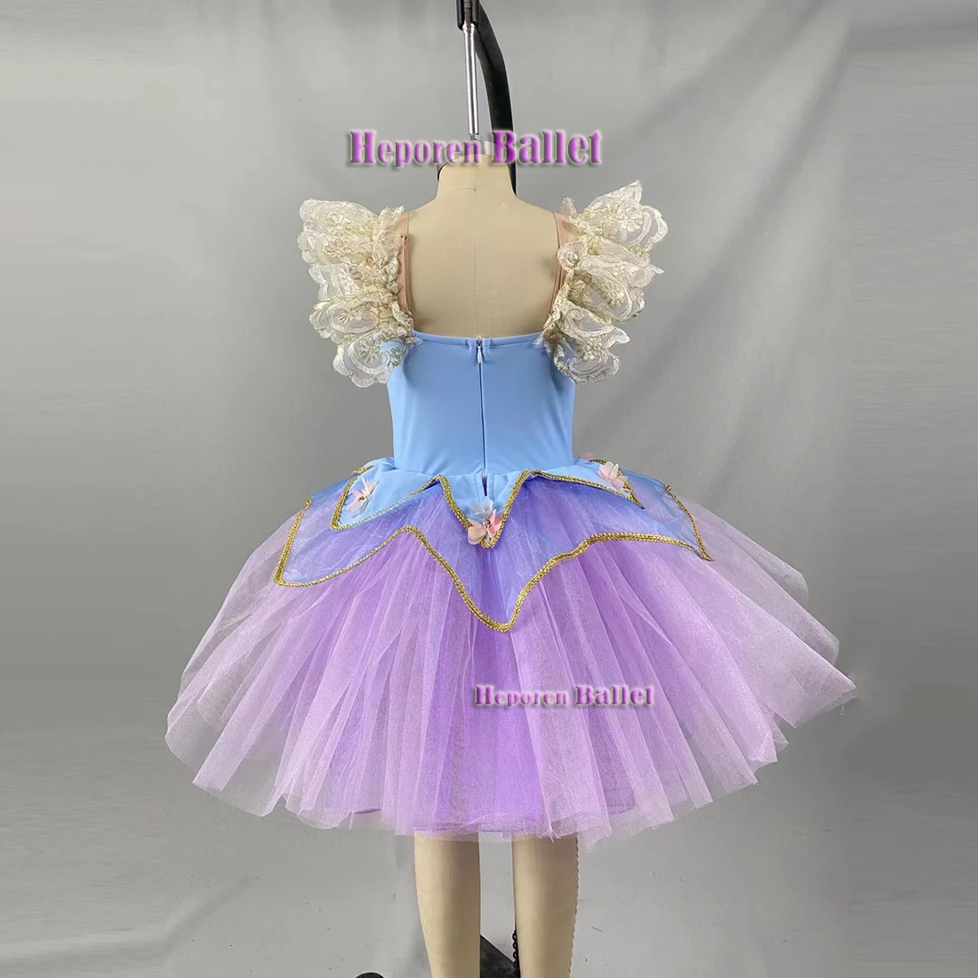 Customized Women's Flower Fairy Ballet Dress Blue Top Purple Yarn Dress Princess Dress