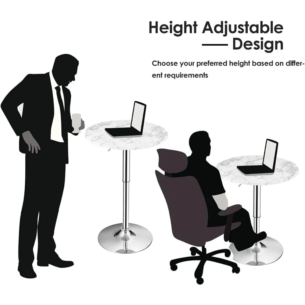 Runder Kneipentisch höhenverstellbar, 360° °   Drehbarer Cocktail-Pub-Tisch mit silbernen Beinen und Untergestell für Zuhause, Bartisch (weiß)