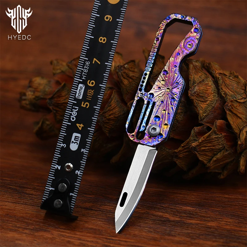 

Star Sky Hand Carving Mini Titanium Alloy Camping Knife Sharp Folding Knife Carry-on Keychain Gift Knife Pendant EDC