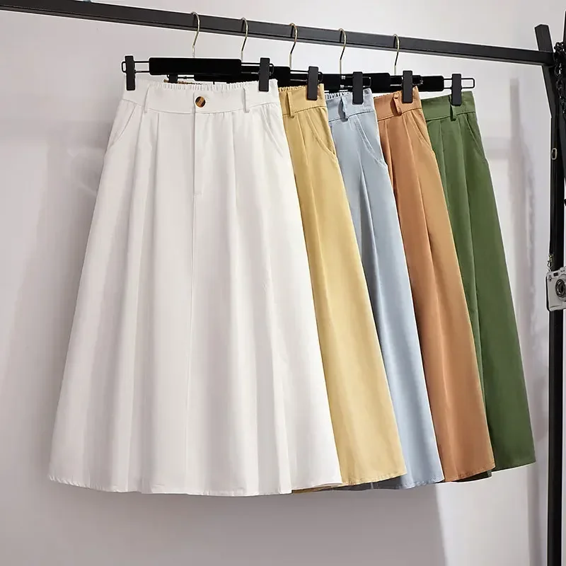 

Fashion 2024 Summer Skirts Women Korean Style High Waist Mid Calf Elegant Button Long Maxi Skirts Female School Skirts L655