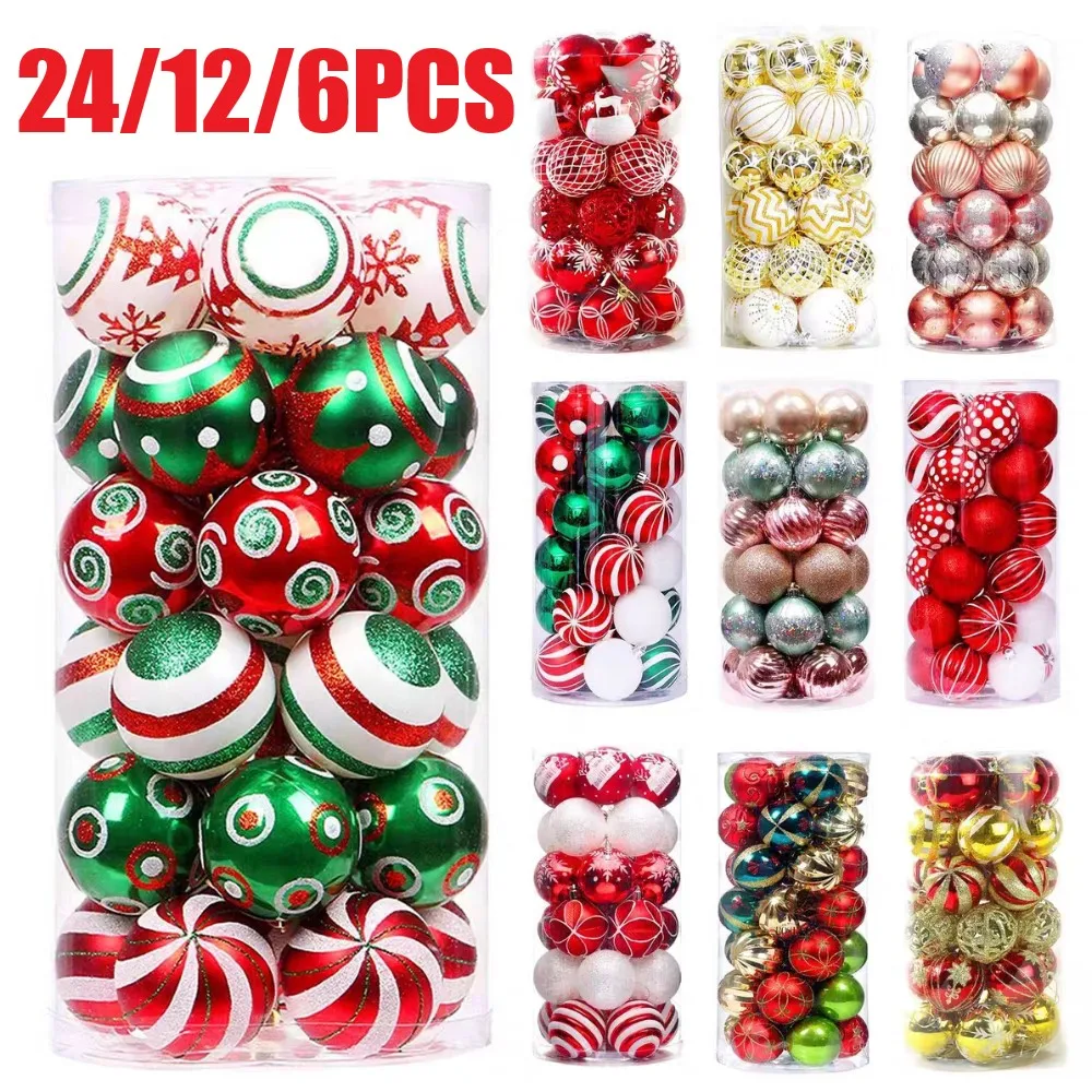 24/12/6pcs Christmas Ball Ornaments Christmas Tree Decorations Shatterproof Plastic Decorative Hanging Balls Christmas Spheres