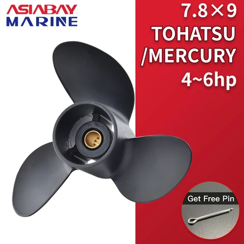 Hélice de popa para tohatsu mercúrio mariner 4hp 5hp 6hp 7.8*9 barco parafuso de liga de alumínio 3 lâminas 12 spline peça de motor marinho